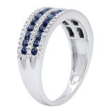 Round Blue Sapphire & Diamond Ladies Bridal Multi Row Wedding Band 18K White Gold