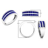 Round Blue Sapphire & Diamond Ladies Bridal Multi Row Wedding Band 18K White Gold