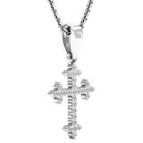 0.15 Carat (ctw) 10K White Gold Round Diamond Ladies Cross Pendant (Silver Chain Included)