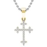 0.15 Carat (ctw) 10K Yellow Gold Round Diamond Ladies Cross Pendant (Silver Chain Included)
