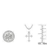0.15 Carat (ctw) 14K White Gold Round Diamond Ladies Cross Pendant (Silver Chain Included)