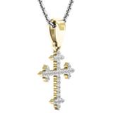 0.15 Carat (ctw) 14K Yellow Gold Round Diamond Ladies Cross Pendant (Silver Chain Included)