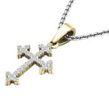 0.15 Carat (ctw) 14K Yellow Gold Round Diamond Ladies Cross Pendant (Silver Chain Included)