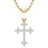 0.15 Carat (ctw) 10K Yellow Gold Round Diamond Ladies Cross Pendant (Gold Chain Included)