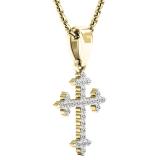 0.15 Carat (ctw) 10K Yellow Gold Round Diamond Ladies Cross Pendant (Gold Chain Included)