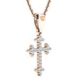 0.15 Carat (ctw) 18K Rose Gold Round Diamond Ladies Cross Pendant (Gold Chain Included)