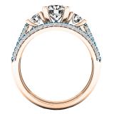 10K Rose Gold Round White Sapphire Blue & White Diamond Bridal Engagement Ring Set