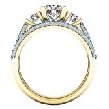 10K Yellow Gold Round White Sapphire Blue & White Diamond Bridal Engagement Ring Set