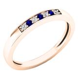10K Rose Gold Round Blue Sapphire & White Diamond Ladies Seven Stone Anniversary Wedding Band