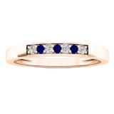 10K Rose Gold Round Blue Sapphire & White Diamond Ladies Seven Stone Anniversary Wedding Band