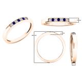 10K Rose Gold Round Blue Sapphire & White Diamond Ladies Seven Stone Anniversary Wedding Band