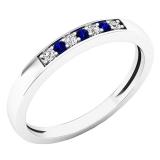 10K White Gold Round Blue Sapphire & White Diamond Ladies Seven Stone Anniversary Wedding Band