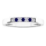 10K White Gold Round Blue Sapphire & White Diamond Ladies Seven Stone Anniversary Wedding Band