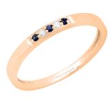 10K Rose Gold Round Blue Sapphire & White Diamond Ladies Five Stone Anniversary Wedding Band
