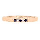10K Rose Gold Round Blue Sapphire & White Diamond Ladies Five Stone Anniversary Wedding Band