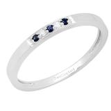 10K White Gold Round Blue Sapphire & White Diamond Ladies Five Stone Anniversary Wedding Band