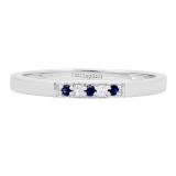 10K White Gold Round Blue Sapphire & White Diamond Ladies Five Stone Anniversary Wedding Band