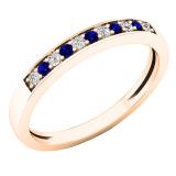 10K Rose Gold Round Blue Sapphire & White Diamond Ladies Anniversary Wedding Band