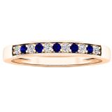 10K Rose Gold Round Blue Sapphire & White Diamond Ladies Anniversary Wedding Band