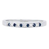 10K White Gold Round Blue Sapphire & White Diamond Ladies Anniversary Wedding Band