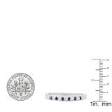 10K White Gold Round Blue Sapphire & White Diamond Ladies Anniversary Wedding Band