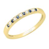 10K Yellow Gold Round Blue Sapphire & White Diamond Ladies Anniversary Wedding Band