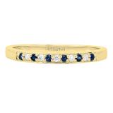 10K Yellow Gold Round Blue Sapphire & White Diamond Ladies Anniversary Wedding Band