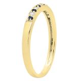 10K Yellow Gold Round Blue Sapphire & White Diamond Ladies Anniversary Wedding Band