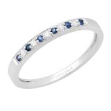14K White Gold Round Blue Sapphire & White Diamond Ladies Anniversary Wedding Band