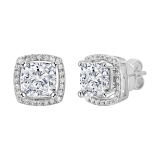 2.67 Cttw Cushion & Round Cubic Zirconia Halo Frame Solitaire Push Back Stud Earrings for Women with Removable Jackets in 925 Sterling Silver