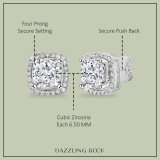 2.67 Cttw Cushion & Round Cubic Zirconia Halo Frame Solitaire Push Back Stud Earrings for Women with Removable Jackets in 925 Sterling Silver