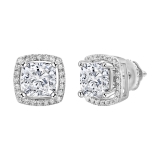 2.67 Cttw Cushion & Round Cubic Zirconia Halo Frame Solitaire Screw Back Stud Earrings for Women with Removable Jackets in 925 Sterling Silver