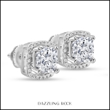 2.67 Cttw Cushion & Round Cubic Zirconia Halo Frame Solitaire Screw Back Stud Earrings for Women with Removable Jackets in 925 Sterling Silver