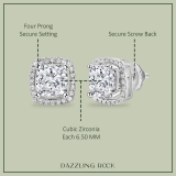 2.67 Cttw Cushion & Round Cubic Zirconia Halo Frame Solitaire Screw Back Stud Earrings for Women with Removable Jackets in 925 Sterling Silver