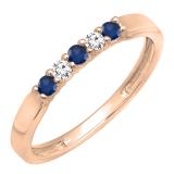 10K Rose Gold Round Blue Sapphire & White Diamond Ladies Seven Stone Anniversary Wedding Band
