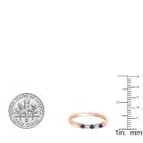 10K Rose Gold Round Blue Sapphire & White Diamond Ladies Seven Stone Anniversary Wedding Band