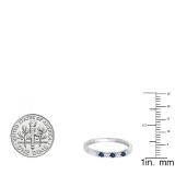 10K White Gold Round Blue Sapphire & White Diamond Ladies Seven Stone Anniversary Wedding Band