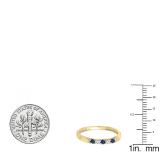 10K Yellow Gold Round Blue Sapphire & White Diamond Ladies Seven Stone Anniversary Wedding Band