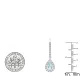 10K White Gold 7X5 MM Each Pear Aquamarine & Round Diamond Ladies Dangling Drop Earrings