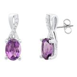 10K White Gold 7X5 MM Each Oval Amethyst & Round Diamond Ladies Infinity Drop Earrings