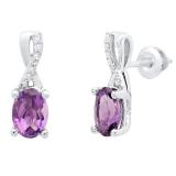 10K White Gold 7X5 MM Each Oval Amethyst & Round Diamond Ladies Infinity Drop Earrings