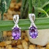 10K White Gold 7X5 MM Each Oval Amethyst & Round Diamond Ladies Infinity Drop Earrings