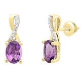 10K Yellow Gold 7X5 MM Each Oval Amethyst & Round Diamond Ladies Infinity Drop Earrings