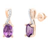 14K Rose Gold 7X5 MM Each Oval Amethyst & Round Diamond Ladies Infinity Drop Earrings