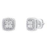 0.50 Carat (ctw) 10K White Gold Round White Diamond Ladies Cluster Style Stud Earrings 1/2 CT