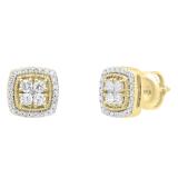 0.50 Carat (ctw) 10K Yellow Gold Round White Diamond Ladies Cluster Style Stud Earrings 1/2 CT