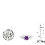 10K White Gold 7 MM Cushion Amethyst & Round White Diamond Ladies Engagement Promise Ring