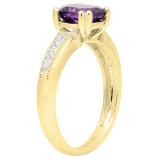 10K Yellow Gold 7 MM Cushion Amethyst & Round White Diamond Ladies Engagement Promise Ring