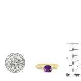 10K Yellow Gold 7 MM Cushion Amethyst & Round White Diamond Ladies Engagement Promise Ring