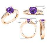 18K Rose Gold 7 MM Cushion Amethyst & Round White Diamond Ladies Engagement Promise Ring